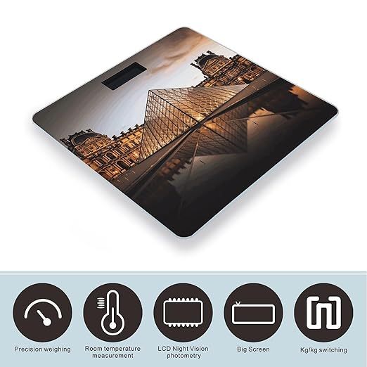 Louvre Museum in Paris Bathroom Scale for Body Weight Bathroom Weighing Scale with Backlit LCD Display Highly Accurate Measures Weight Up to 180kg