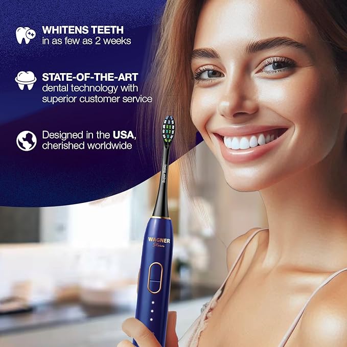 Wagner Stern IntelliBrush Series Whitening Electric Toothbrush with Pressure Sensor. Offers 4 Brushing Modes 3 intensities 8 Soft Brush Heads and a Luxury Travel case.