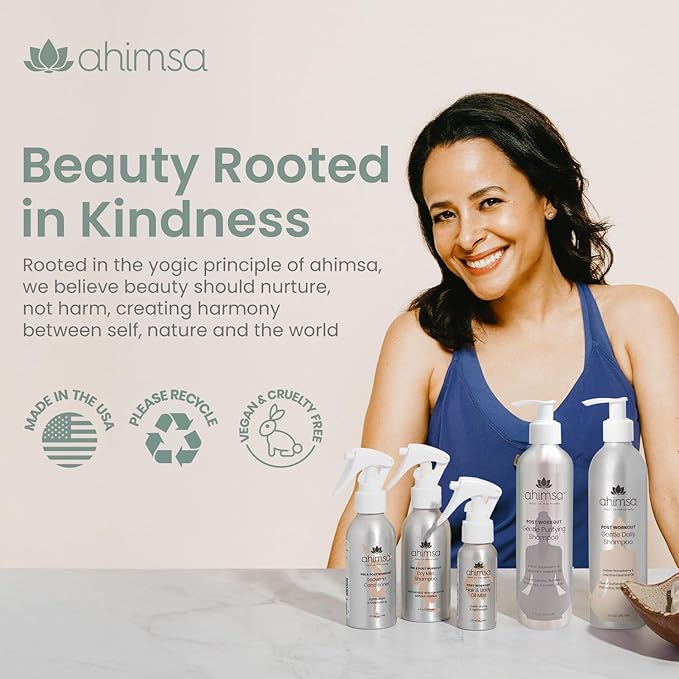 Ahimsa Natural Body Wash for Women 10oz + Gentle Purifying Shampoo Hydrating Plant-Based Body Wash with Ginger &amp Spearmint for Sensitive Skin and Daily Clarifying Shampoo with Indian Gooseberry &