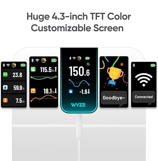 Wyze Scale Ultra Smart Scale with 4.3 Color Display Digital Bathroom Scale for Body Weight BMI Muscle Mass Composition Wi-Fi &amp Bluetooth Body Fat Scale with Heart Rate- White