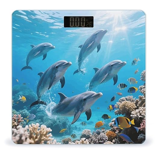 Cute Dolphins Weight Scale Cute Bathroom Scale for Body Highly Accurate Digital Weighing Machine for People Compact LCD Display Scales with Sturdy Toughened Glass Scales