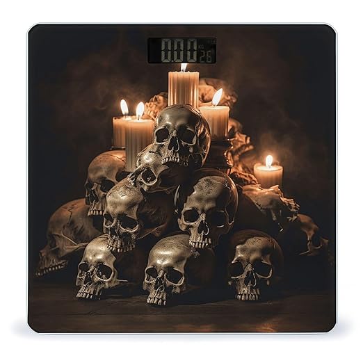 Skull and Candle Scale for Body Weight Anti-Slip Tempered Glass Digital Bathroom Scales Clear LCD Display Weighing Scale Safe Rounded Corners Smart Scales