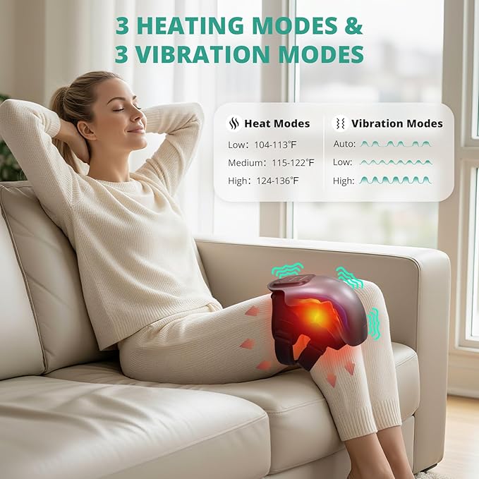 Medcursor Knee Massager with Heat Cordless Heated Knee Massage for Pain Relief with 3 Heating Levels 3 Vibration Modes LED Screen Adjustable Straps Gift for Men and Women