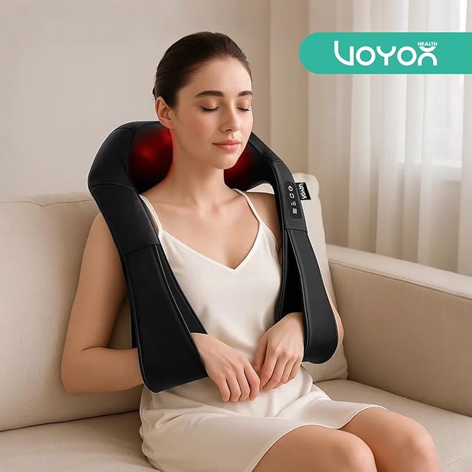 VOYOR-HEALTH Shiatsu Neck and Back Massager Electric Deep Tissue 4D Kneading Massage for Shoulder Lower Back Leg and Body Muscle Pain Relief Home &amp Office Use(Dark Black)
