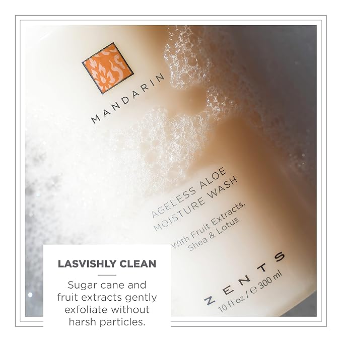 Zents Hand &amp Body Wash (Mandarin Fragrance) | Hydrating Anti-Aging Cleanser with Organic Shea Butter &amp Aloe for Dry Skin | Gentle &amp Nourishing | 10 fl oz