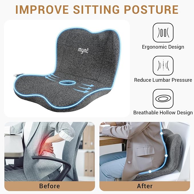 Mynt Lower Back Massager Shiatsu Hip Massager Lumbar Rolling Massage Seat Cushion with Heat Foldable Ergonomic Support Cushion for Home Office Help Improve Sitting Posture Gifts for Mom