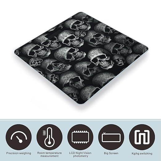 Black Skull Bathroom Scale for Body Weight LCD Display Digital Bathroom Scale Tempered Glass Bathroom Weight Scales Fashion Smart Scales for Home Bedroom 400 Lb