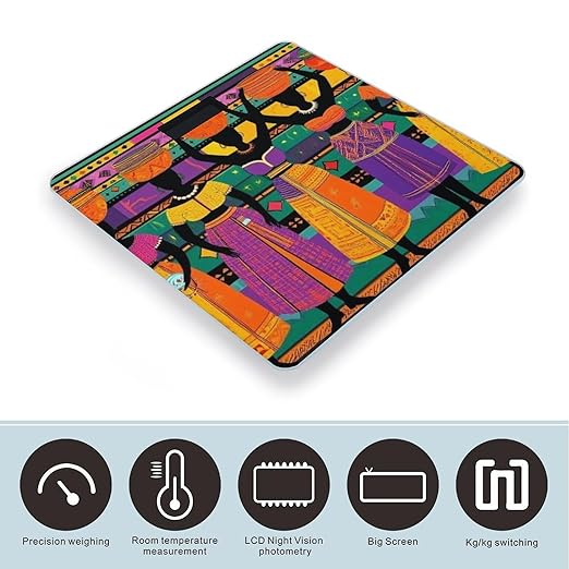 Smart Scale for Body Weight Digital Bathroom Weighing Scale Energy Saving Scale Colorful Ethnic Dress Traditional African Black Women