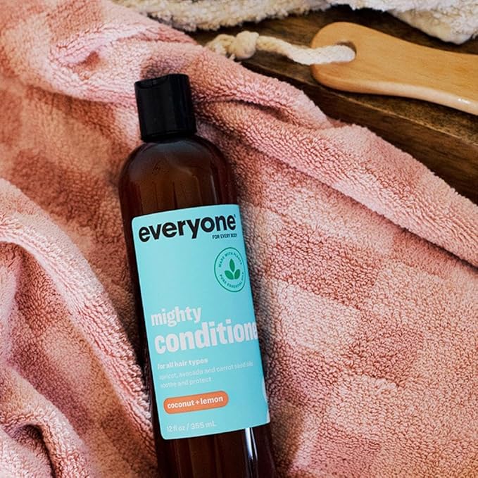Everyone 3-in-1 Soap Body Wash Bubble Bath Shampoo 32 Ounce (Pack of 2) Coconut and Lemon Coconut Cleanser with Plant Extracts and Pure Essential Oils &amp Mighty Conditioner 12 OZ