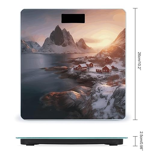 Sunrise Over Hamnoy Scale for Body Weight Anti-Slip Tempered Glass Digital Bathroom Scales Clear LCD Display Weighing Scale Safe Rounded Corners Smart Scales