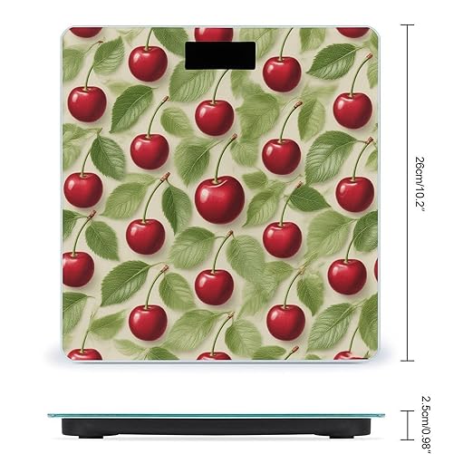Red Cherry Pattern Bathroom Scale for Body Weight Bathroom Digital Electronic Weighing Scale with Back Lit LED Display Sturdy Tempered Glass Weight Watchers Scales 400lb