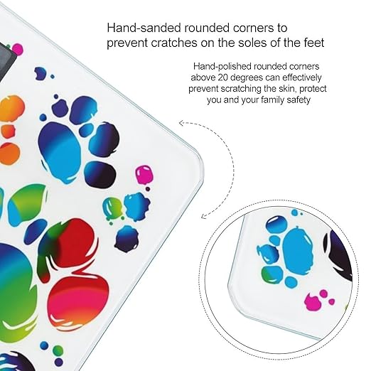 Colorful Dog Paw Print Scale for Body Weight Sturdy Tempered Glass Weighing Scales with LCD Display Accurate Digital Bathroom Scale Convenient Body Fat Smart Scales Easy Read