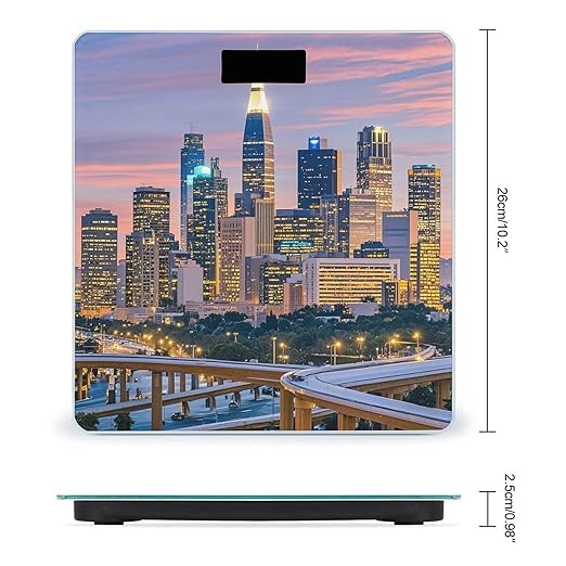Los Angeles Skyline Scale for Body Weight Accurate Digital Bathroom Scale Toughened Glass High Precision Scales Smart Weight Scales with Large LCD Backlight Display Weighing Machine