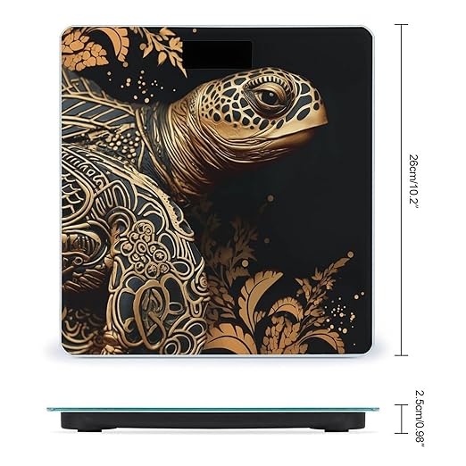 Black and Gold Sea Turtle Pattern Digital Bathroom Scale for Body Weight Weighing Scale with Backlit LCD Display High Precision Measurements &amp Measures Weight Up to 180kg