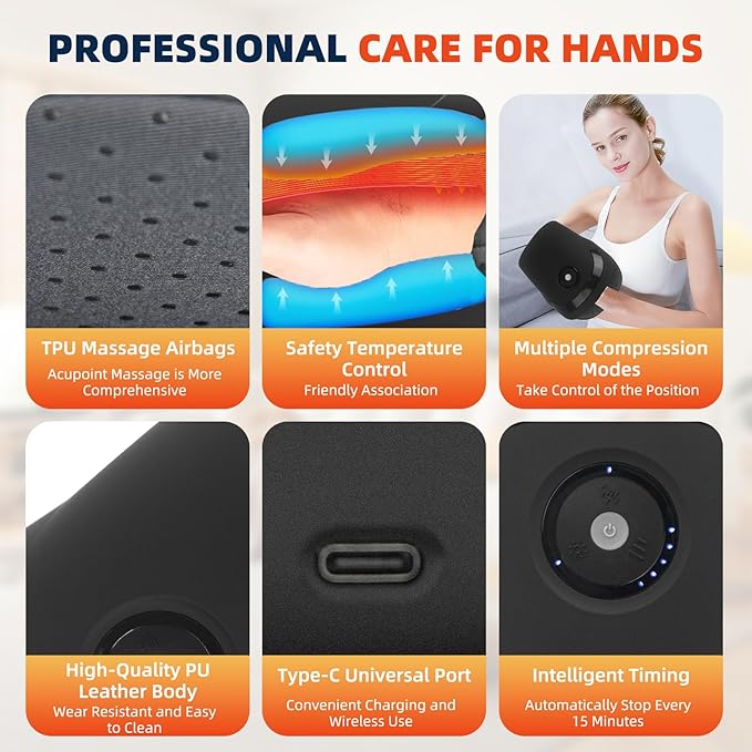 ZhanHao Hand Massage Hand Machine with Heat and Compression Electric Hand Massager for Arthritis and Carpal TunnelCordless Massagers Gift for Women &amp Men