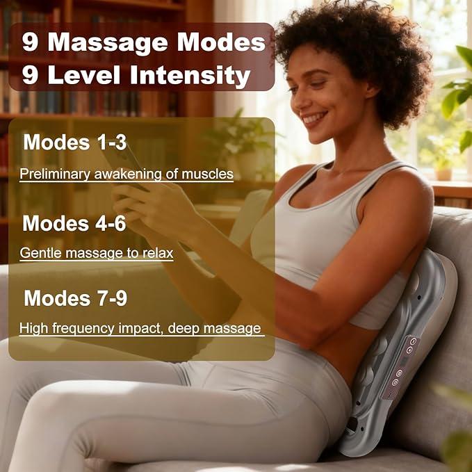 16-Head Massage Gun for Muscle Massage Featuring 9 Modes &amp 9 Speed Settings for Neck Shoulders Buttocks and Legs (Dark Grey)