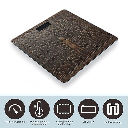 Ancient Egyptian Hieroglyph Scale for Body Weight Accurate Digital Bathroom Scale Toughened Glass High Precision Scales Smart Weight Scales with Large LCD Backlight Display Weighing Machine
