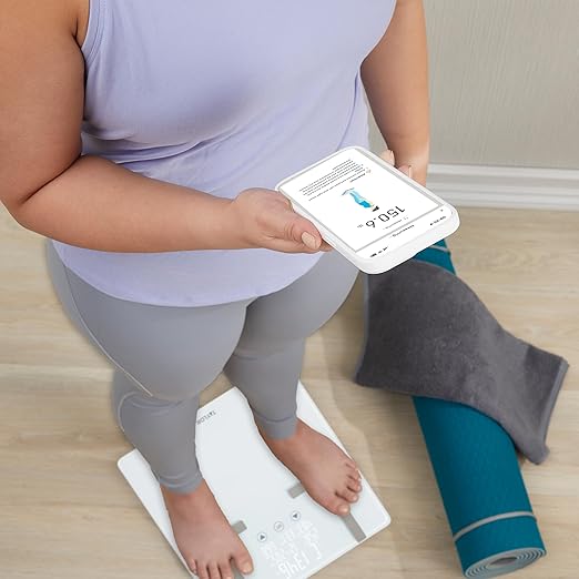 Taylor Smart Bathroom Scale with BIA Body Fat Analysis Bluetooth App Sync Digital Weight Monitor BMI &amp BMR Tracking 8 User Profiles 440 lb Capacity LED Display Glass Platform White