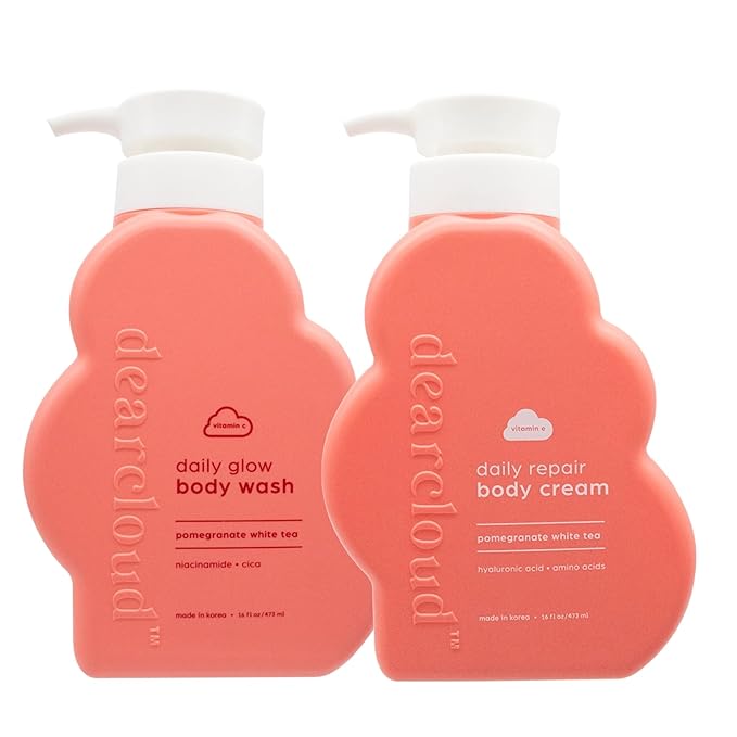 dearcloud Daily Body-Care Duo – Pomegranate White Tea Body Wash (16 fl oz) + Repair Body Cream (16 fl oz)