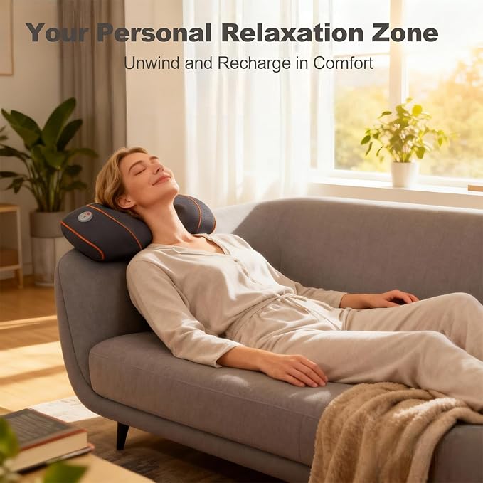 Shiatsu Neck and Back Massager Pillow with Heat Cordless Electric Deep Tissue Massage for Shoulder Comfort &amp Posture Support Rechargeable Portable Full Body Masajeador