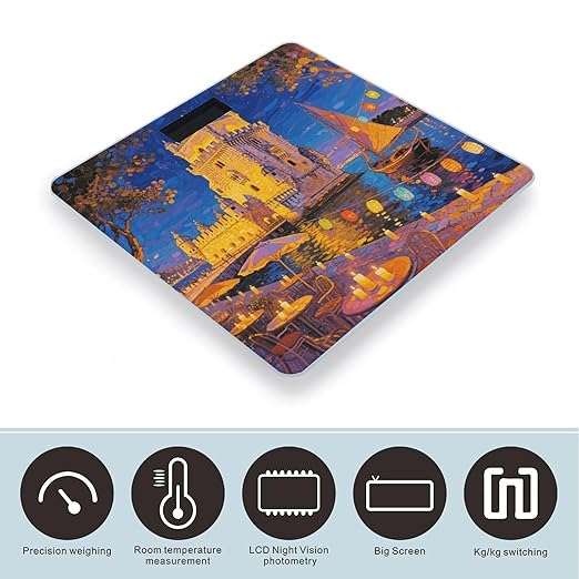 Lisbon Belem Tower Scale for Body Weight Sturdy Tempered Glass Weighing Scales with LCD Display Accurate Digital Bathroom Scale Convenient Body Fat Smart Scales Easy Read