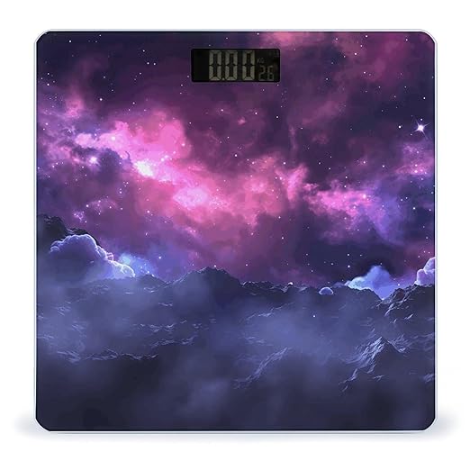 Magic Galaxy Sky Purple Bathroom Scale for Body Weight Bathroom Weighing Scale with Backlit LCD Display Highly Accurate Measures Weight Up to 180kg
