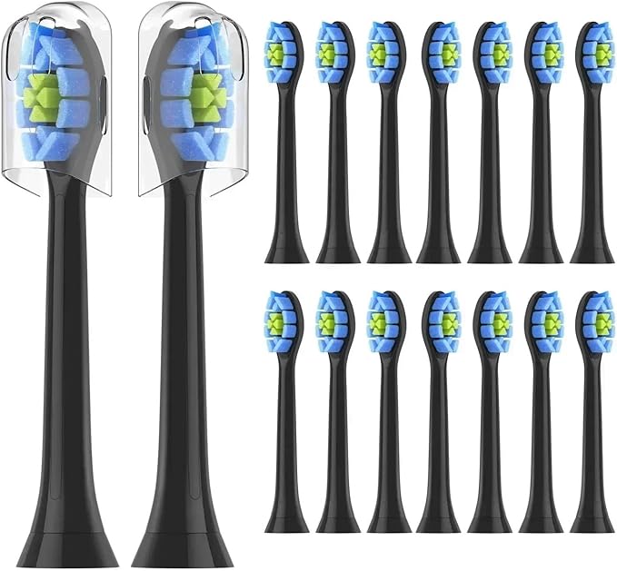 16pcs Replacement Toothbrush HeadsCompatible for C2 C1 G2 W Plaque Control Simply Clean Brush Head(Black-16pcs)