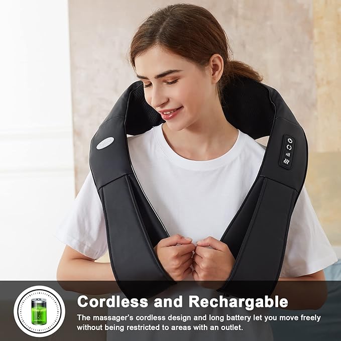 cotsoco Cordless Shiatsu Neck and Shoulder Massager with HeatPortable Massagers for Neck and Back3D Deep Tissue Kneading Back Massager for Muscle Pain ReliefPerfect Gifts for Men and Woman