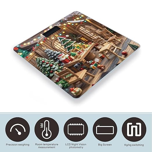 Christmas Wood Scale for Body Weight Highly Accurate Digital Bathroom Body Scale Digital Bathroom Scales for People Anti-Slip Large LCD Display Smart Scales