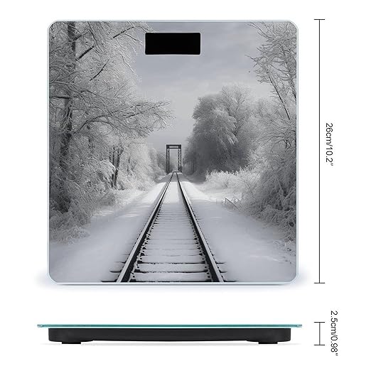 Snowy Train Tracks Scale for Body Weight High Precision Digital Weight Scales with LCD Display Anti-Slip Sturdy Slim Tempered Glass Bathroom Scale for Home Use