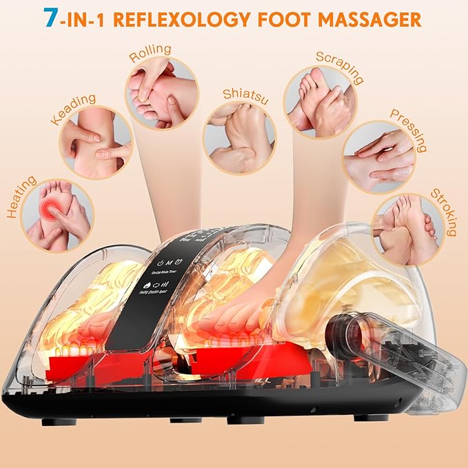 HSA Eligible FSA Shiatsu Foot Massager with Heat 3-Heating for Circulation and Pain Relief Deep Kneading Rolling for Calf-Feet-Arm Relaxation Plantar Fasciitis Neuropathy