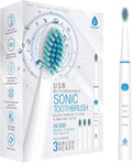 Pursonic Sonic Technology Electric Toothbrush for Kids and Adults 2 Minute Timer Powered Rechargeable Toothbrush 5 Modes 3 Brush Heads 30 Days Long Battery Life Waterproof White