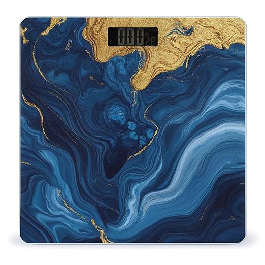 Energy Saving Scale Bathroom Weighing Scale Smart Scale for Body Weight Digital Luxury Marble Texture Gold and Blue