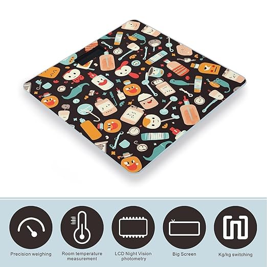 Cartoon Medicine Pattern Bathroom Scale for Body Weight LCD Display Digital Bathroom Scale Tempered Glass Bathroom Weight Scales Fashion Smart Scales for Home Bedroom 400 Lb