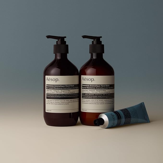Aesop Reverence Hand Wash &amp Balm Set | Woody Earthy Duo that Exfoliates &amp Hydrates Hands | 16.9 oz / 500mL (Set of 2)