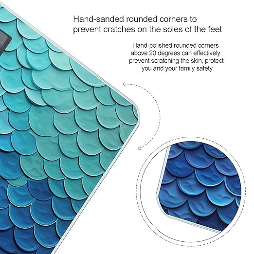 Ocean Sea Blue Mermaid Fish Scale Bathroom Scale for Body Weight 400 Lb Weight Scale with High Precision Sensors Tempered Glass Highly Accurate Digital Weighing Machine for People