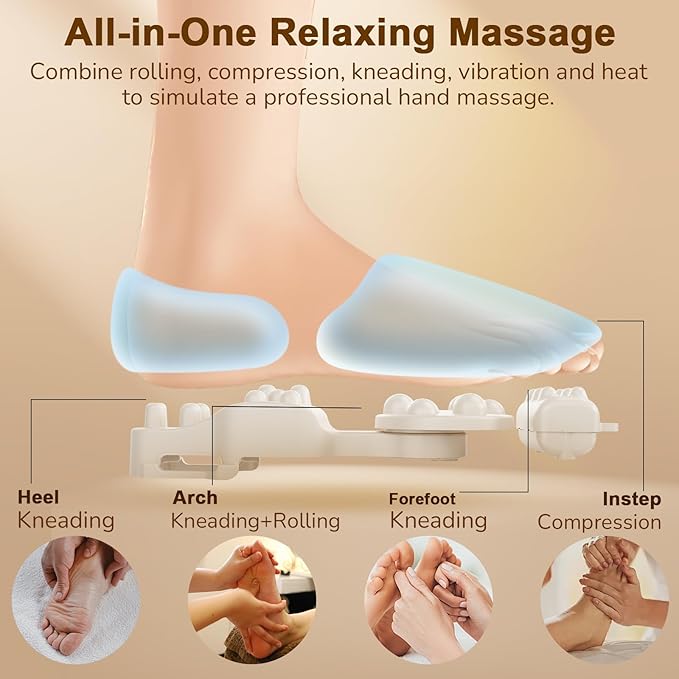 Shiatsu Foot Massager Machine with Heat : Deep Kneading Foot Massager with Vibration &amp Compression for Plantar Fasciitis &amp Neuropathy - for Women &amp MenRelax for Home Office Use (Silver)