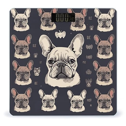 I Love French BulldogScale for Body Weight with LCD High Precision Weighing Scales Fashion Sturdy Tempered Glass Weight Scales Easy-to-Read Digital Bathroom Scale for Daily 400lb