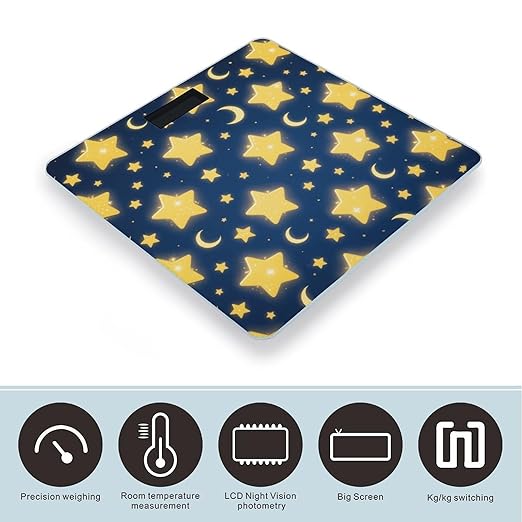 Star - Moon Print Weight Scale Large Digital Bathroom Scales with Bright LED Display Non Slip Digital Scale and Step On Fashion Weighing Machine for Body