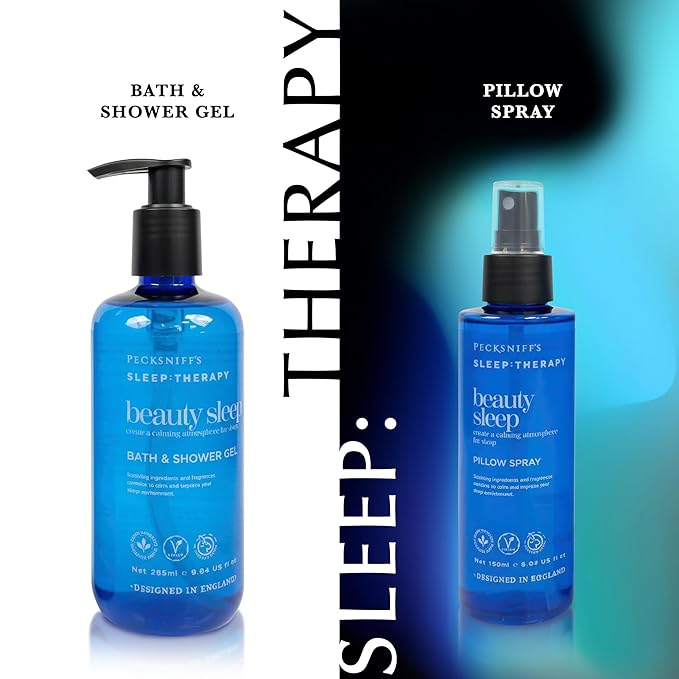 Pecksniff's Sleep Therapy Duo Gift Set – Beauty Sleep Bath &amp Shower Gel 300 ml &amp Pillow Spray 100 ml – Relaxing Aromatherapy for Restful Nights