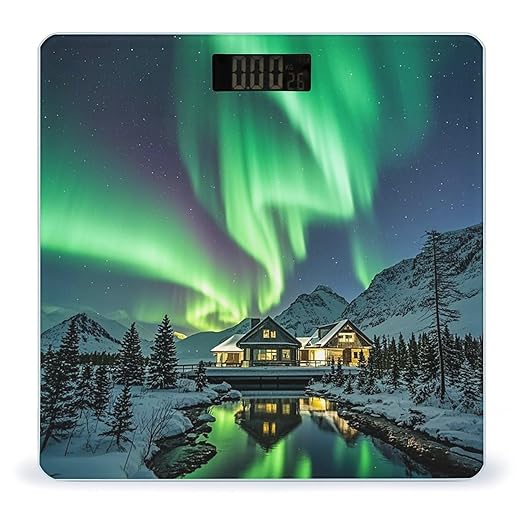 Northern Lights Bathroom Scale for Body Weight Bathroom Weighing Scales with Back Lit LED Display Sturdy Tempered Glass Body Weight Bathroom Scale 400lb Weighing