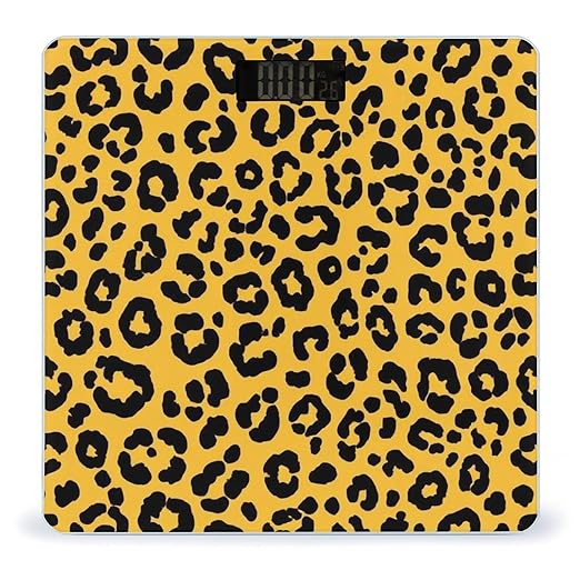 Men's Fashion Automatic Switch Digital Bathroom Weighing Scale Smart Scale Animal Skin Cheetah Leopard Leather Print Yellow