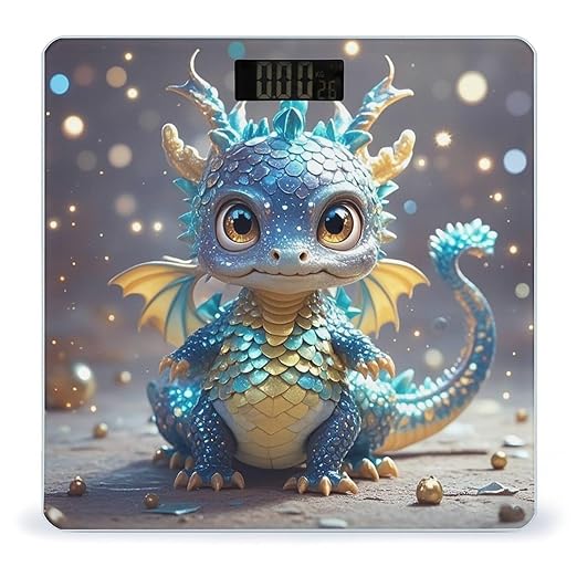 Cute Dragon Bathroom Scale for Body Weight LCD Display Digital Bathroom Scale Tempered Glass Bathroom Weight Scales Fashion Smart Scales for Home Bedroom 400 Lb