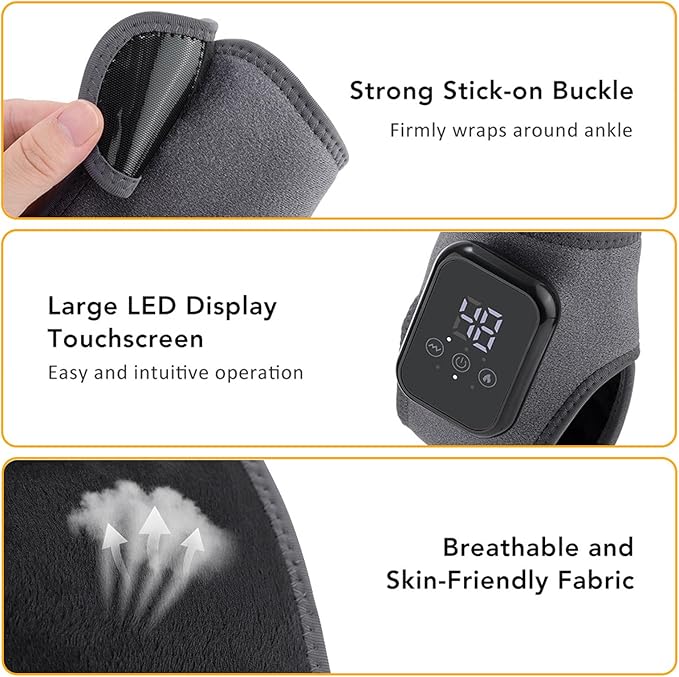 2Pcs Ankle Massager for Pain Relief Ankle Heating Pads with Massage - 3 Levels Heat &amp Vibration Adjustable Auto Shut-Off Cord-Free Use for Daily Used