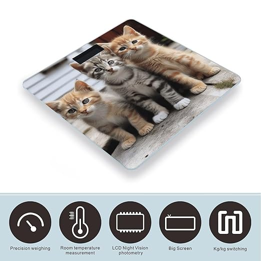 Kittens Family Cats Digital Bathroom Scale for Body Weight Weighing Scale with Backlit LCD Display High Precision Measurements &amp Measures Weight Up to 180kg