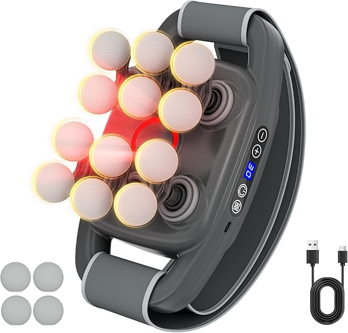 Vinid Cordless Neck and Back Massager with Heat 12 Professional Massage Heads 30 Adjustable Intensity Levels 3 Massage Modes for Deep Tissue Relief Includes Bonus 4 Heads &amp Shoulder Strap