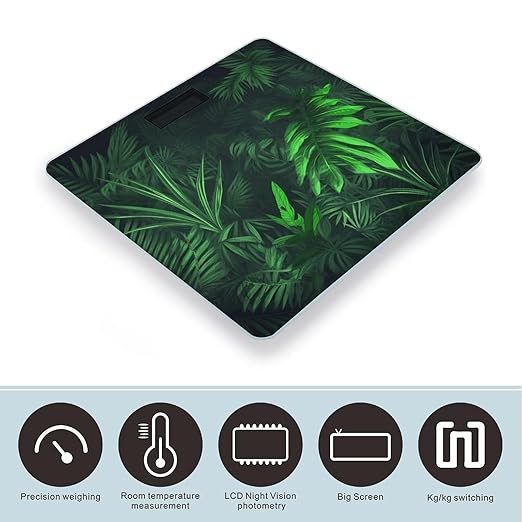 Green Tropical Jungle Plant Smart Scale for Body Weight Accurate Bathroom Scale with LED Display Digital Weight Scales Weighing Machine High Precision Scales for Bath Home