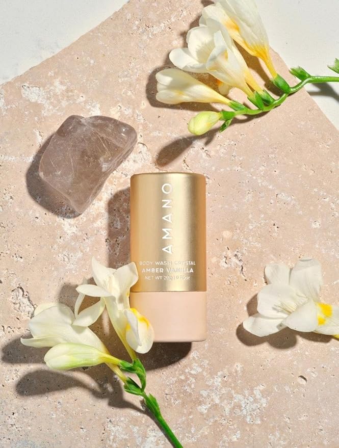 Crystal Body Wash Starter Kit - Luxury Foaming Body Wash with Reusable Bottle &amp Body Wash Vegan Sulfate-FreePhthalate-Free - Glowing and Smoother Skin in 30 DAYS (AMBER Vanilla)