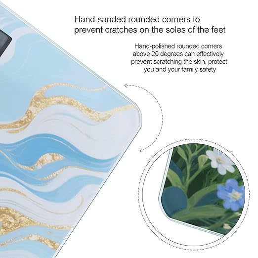Hawaii Floral Blue Bathroom Scale for Body Weight LCD Display Digital Bathroom Scale Tempered Glass Bathroom Weight Scales Fashion Smart Scales for Home Bedroom 400 Lb