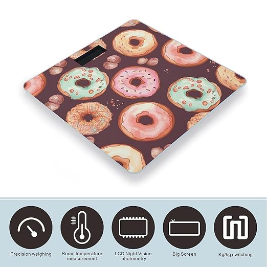 Pretty Donuts Weight Scale Large Bathroom Scales Digital Weight with Bright LED Display Non Slip Automatic Weighing Scale Fashion Weighing Machine for Body